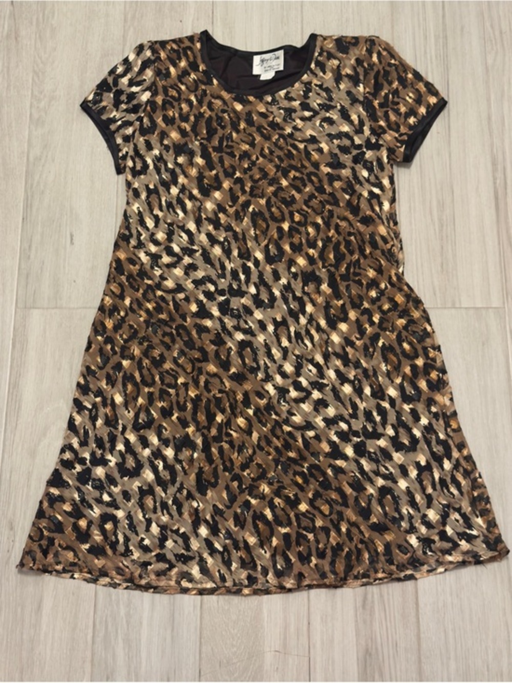 Vintage Black and Gold Leopard Print A-Line Dress